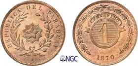 1117-Paraguay
 République (1811 à nos jours)
 1 centesimo - 1870.
 Très rare.
 KM manque cf. 2
 Pratiquement FDC - NGC MS 64 RB