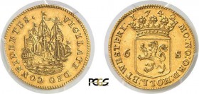 1121-Pays-Bas - Hollande
 Provinces Unies (1581-1795)
 6 stuivers or - 1742.
 Le seul exemplaire gradé.
 Exemplaire de la vente Vinchon des 14 et ...