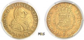 1128-Pérou
 Charles III (1759-1788)
 8 escudos or - 1761 JM Lima.
 Type sans la valeur faciale.
 Rarissime - Contremarque de changeur ?
 Exemplai...