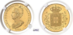 1169-Portugal
 Marie II (1834-1853)
 1 peça or ou 7.500 reis or - 1834 Lisbonne.
 Très rare dans cette qualité.
 Le plus bel exemplaire gradé.
 1...