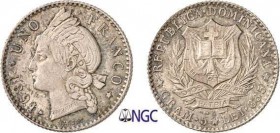 1183-République Dominicaine
 IIème République (1865-1916/1924 à nos jours)
 1 franc - 1891 A Paris.
 Rare dans cette qualité.
 5.0g - KM 11
 Prat...