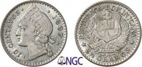 1185-République Dominicaine
 IIème République (1865-1916/1924 à nos jours)
 10 centavos - 1897 A Paris.
 Rare dans cette qualité.
 2.5g - KM 13
 ...