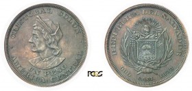 1189-République du Salvador (caféière - 1876-1931)
 Epreuve en cuivre sur flan bruni du 1 peso argent - 1893
 CAM San Salvador.
 Tranche striée - F...