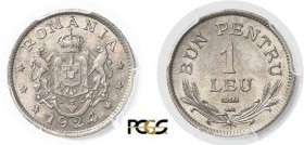 1200-Roumanie
 Ferdinand Ier (1914-1927)
 Epreuve en cupro-nickel du 1 leu - 1924 (éclair) Poissy.
 Frappe monnaie - Tranche striée.
 Rarissime.
...