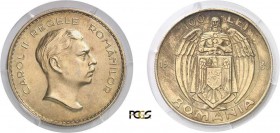 1203-Roumanie
 Charles II (1930-1940)
 Epreuve en bronze doré du 100 lei - 1939 Bucarest.
 D’une grande rareté.
 Le seul exemplaire gradé.
 Exemp...