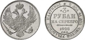 1214-Russie
 Nicolas Ier (1825-1855)
 3 roubles en platine - 1828 CПБ Saint-Pétersbourg
 Frappe d’époque ou frappe postérieure ?
 10.38g - Bit. 73...