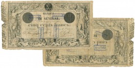 1235-Sénégal
 500 francs - Type 1874 à l’identique - Tamponné : ANNULE.
 Numérotation manuscrite - Non daté - Alphabet A - N°734.
 Angle supérieur ...