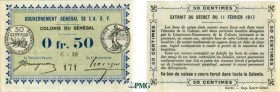 1239-Sénégal
 0.50 franc - Décret du 11 février 1917 - Filigrane abeilles.
 Verso « Gén al ».
 Rare dans cette qualité.
 Kolsky manque cf. 381 - P...