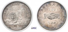 1242-Sierra Leone
 Epreuve sur flan bruni du 1 dollar / 100 cents - 1791
 Soho (Birmingham).
 Rarissime - 40 exemplaires.
 KM 6
 Flan Bruni - NGC...