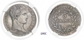 1261-Suisse
 Canton de Genève
 Napoléon Ier (1804-1814)
 5 francs - An 13 G Genève.
 Très rare.
 Rayure à l’avers.
 25.0g - HMZ 2-352d - Dem. 64...