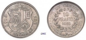 1264-Suisse
 Canton de Genève
 10 francs - 1851.
 Très rare - 1.000 exemplaires.
 51.78g - HMZ 2-363b - KM 138
 Superbe à FDC - NGC MS 62