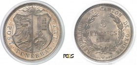 1265-Suisse
 Canton de Genève
 5 francs - 1848.
 Très rare - 1.176 exemplaires.
 25.95g - 56mm - HMZ 2-364a - KM 137
 Pratiquement FDC - PCGS MS ...