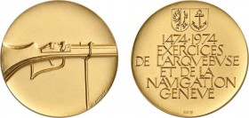 1267-Suisse
 Canton de Genève
 Médaille de tir en or - 1974 - Cl. Gauthier - Dans son coffret d’origine.
 Commémore le 5ème centenaire de la créati...