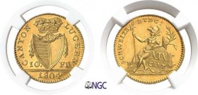 1268-Suisse
 Canton de Lucerne
 10 francs or - 1804.
 Très rare - 2.801 exemplaires.
 D’une qualité remarquable.
 HMZ 2-667a - KM 98 - Fr. 327
 ...