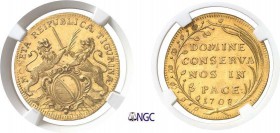 1271-Suisse
 Canton de Zurich
 2 ducats or - 1708.
 Très rare et magnifique exemplaire.
 Le plus bel exemplaire gradé.
 Exemplaire de la vente Vi...