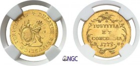1273-Suisse
 Canton de Zurich
 1 ducat or - 1775.
 D’une qualité exceptionnelle.
 Le plus bel exemplaire gradé.
 3.5g - HMZ 2-1161kk - KM 161 - F...