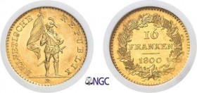 1277-Suisse
 République Helvétique (1798-1803)
 16 francs or - 1800 B Berne.
 Très rare dans cette qualité.
 Le deuxième plus haut grade.
 Exempl...