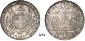 1288-Suisse - Tir Fédéral
 Canton des Grisons.
 4 francs - 1842.
 Rare et magnifique exemplaire.
 HMZ 2-1340a - KM 17
 Superbe à FDC - NGC MS 62...