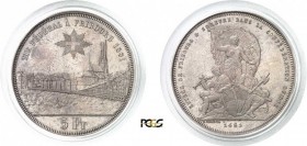 1292-Suisse - Tir Fédéral
 Canton de Fribourg.
 5 francs - 1881.
 Magnifique exemplaire.
 25.0g - HMZ 2-1343m - KM S15
 Pratiquement FDC - PCGS M...