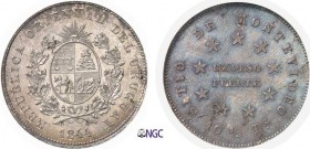 1314-Uruguay
 République (1830 à nos jours)
 1 peso - 1844.
 Frappe monnaie.
 Très rare - 1.500 exemplaires.
 27.0g - KM 5
 Superbe à FDC - NGC ...