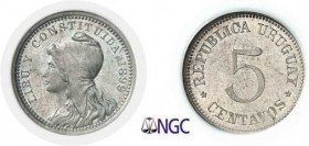1317-Uruguay
 République (1830 à nos jours)
 Epreuve en cupro-nickel du 5 centavos - 1899.
 KM PnA34
 Pratiquement FDC - NGC MS 63