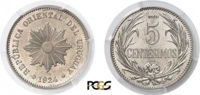 1321-Uruguay
 République (1830 à nos jours)
 Essai en cupro-nickel du 5 centésimos 1924 (éclair) Poissy.
 D’une grande rareté.
 Le plus bel exempl...