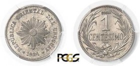 1323-Uruguay
 République (1830 à nos jours)
 Essai en cupro-nickel du 1 centésimo 1924 (éclair) Poissy.
 D’une grande rareté.
 Le plus bel exempla...