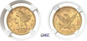 1342-USA
 République fédérale (1789 à nos jours)
 5 dollars or - 1853 Philadelphie.
 Rare dans cette qualité.
 8.36g - KM 69 - Fr. 138
 Superbe à...