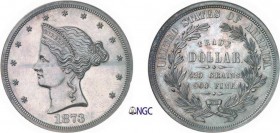 1346-USA
 République fédérale (1789 à nos jours)
 Epreuve sur flan bruni du 1 dollar - 1873 - Barber.
 Tranche lisse.
 D’une insigne rareté.
 Exe...