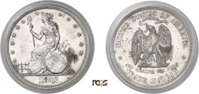 1348-USA
 République fédérale (1789 à nos jours)
 Epreuve sur flan bruni du 1 dollar - 1873 - Barber.
 Tranche striée.
 Rarissime.
 Judd 1293 (R4...