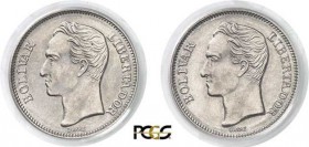 1377-Venezuela
 République (1823 à nos jours)
 Epreuve double avers du 1 bolivar nickel - (1967)
 Londres ?
 Tranche striée - Frappe médaille.
 S...