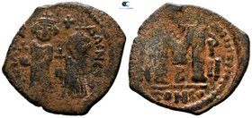 Heraclius with Heraclius Constantine AD 610-641. Constantinople (?). Follis Æ
