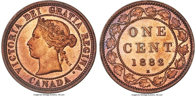 Victoria Cent 1882-H UNC Details (Cleaned) PCGS, Heaton mint, KM7. Red-brown sur...