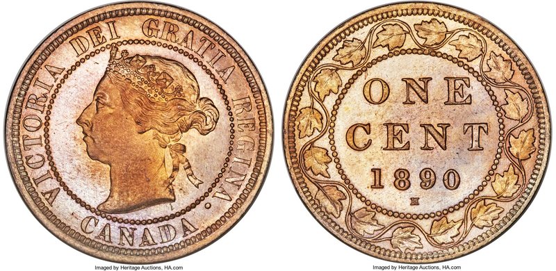 Victoria Cent 1890-H UNC Detail (Cleaned) PCGS, Heaton mint, KM7. Well-rendered,...