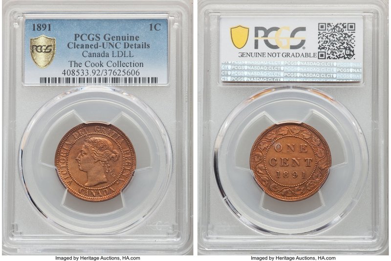Victoria "Large Date - Large Leaves" Cent 1891 UNC Details (Cleaned) PCGS, Londo...