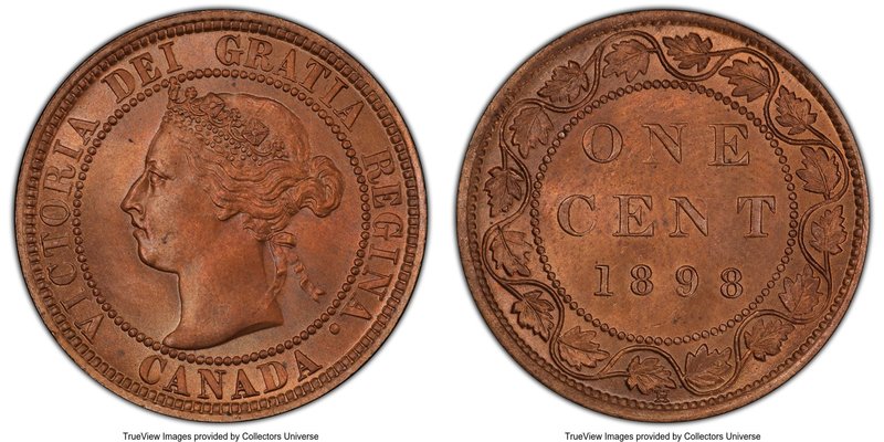 Victoria Cent 1898-H MS64 Red and Brown PCGS, Heaton mint, KM7. Toned to a dark ...