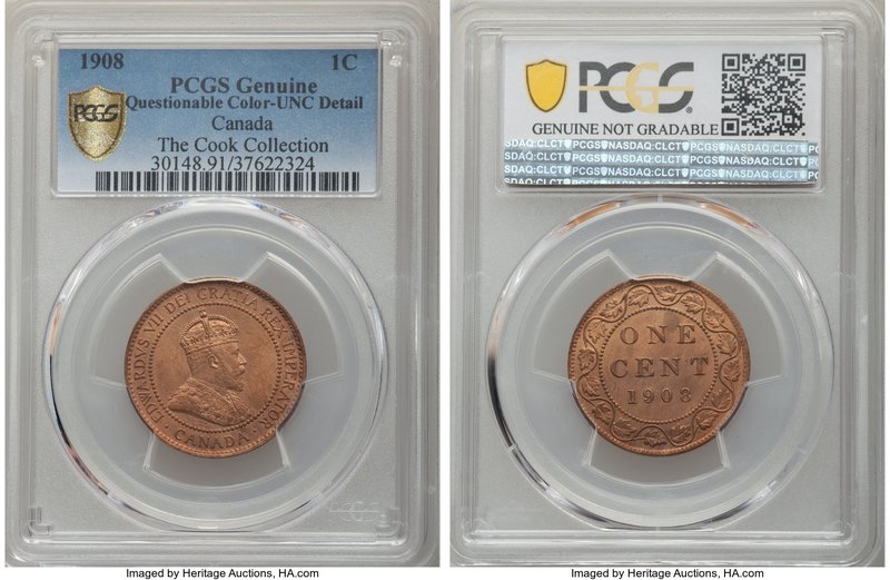 Edward VII Cent 1908 UNC Details (Questionable Color) PCGS, Ottawa mint, KM8. 

...