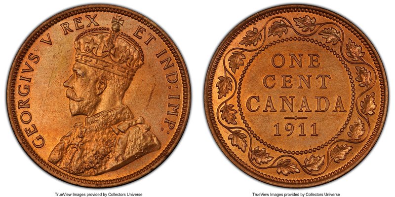 George V Specimen Cent 1911 SP63 Red and Brown PCGS, Ottawa mint, KM15. Charming...