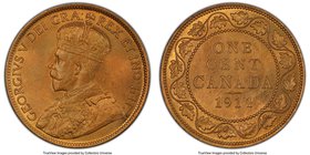 George V Cent 1914 MS65 Red and Brown PCGS, Ottawa mint, KM21. Light green toning over muted lustrous surfaces. 

HID09801242017