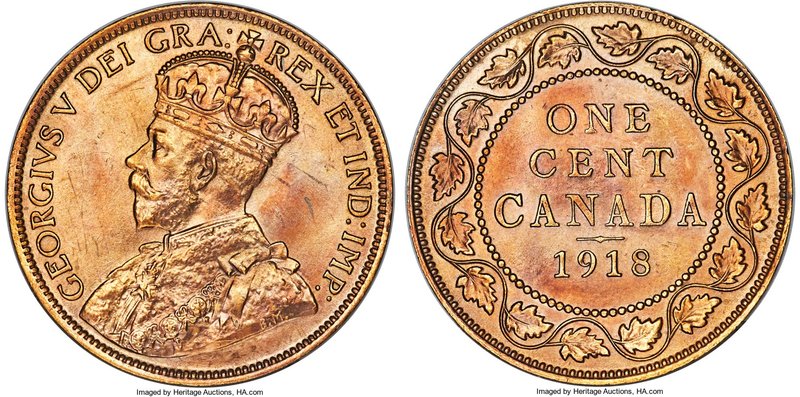 George V Cent 1918 UNC Details (Cleaned) PCGS, Ottawa mint, KM21. Lightly cleane...