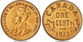 George V Cent 1922 AU Details (Smoothed Surfaces) PCGS, Ottawa mint, KM28. Handsomely toned to a golden-copper color, with smoothing observed over bot...