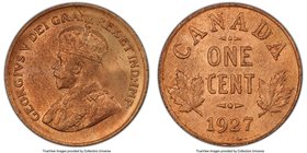 George V Cent 1927 MS64 Red and Brown PCGS, Ottawa mint, KM28. More red than brown, with full mint brilliance glistening from the recesses and bold-as...