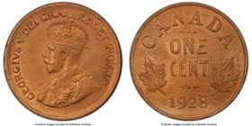 George V Cent 1928 MS64 Red and Brown PCGS, Ottawa mint, KM28. Ample mint luster noted throughout, with pale, golden-brown coloration that evenly cove...