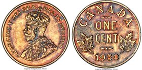 George V Cent 1930 UNC Details (Harshly Cleaned) PCGS, Ottawa mint, KM28. With brass-coloration and cobalt mottling over both sides, harshly cleaned, ...