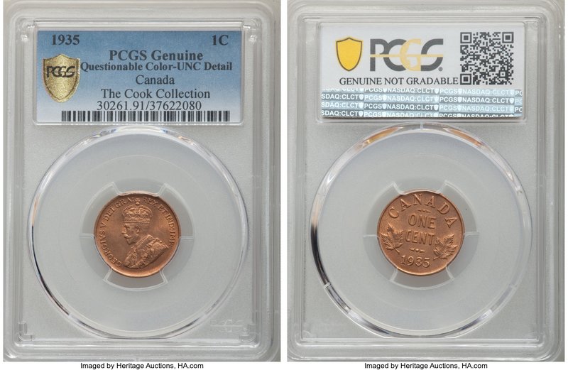 George V Cent 1935 UNC Details (Questionable Color) PCGS, Royal Canadian Mint, K...