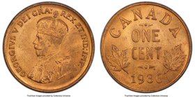 George V Cent 1936 MS65 Red PCGS, Royal Canadian Mint, KM28. Fully red and lustrous with sharp detailing throughout. 

HID09801242017