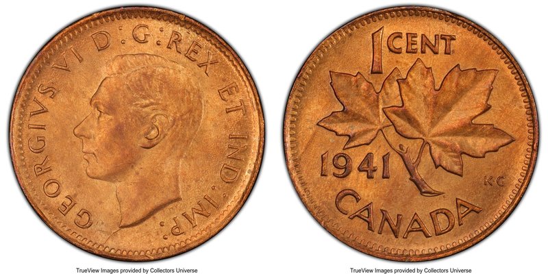 George VI Cent 1941 MS65 Red and Brown PCGS, Royal Canadian Mint, KM32. Primaril...