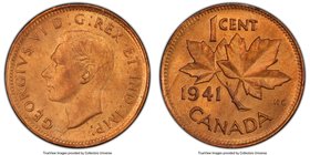 George VI Cent 1941 MS65 Red and Brown PCGS, Royal Canadian Mint, KM32. Primarily red, with fiery luster. 

HID09801242017