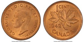 George VI Cent 1942 MS65 Red PCGS, Royal Canadian Mint, KM32. A luxurious example revealing not a single flaw of note. 

HID09801242017