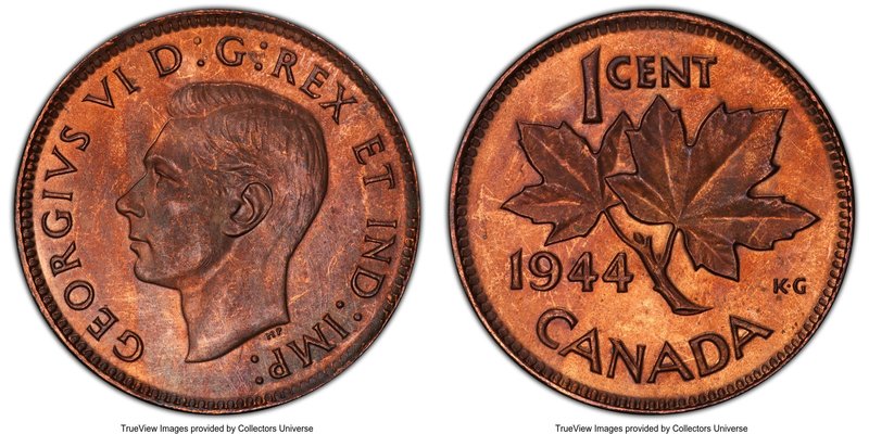 George VI Cent 1944 MS64 Red and Brown PCGS, Royal Canadian Mint, KM32. Borderin...